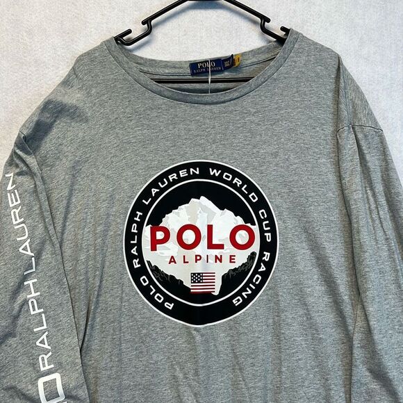 POLO RALPH LAUREN T-Shirt Men's 3XLT Gray Long Sleeve World Cup Racing Alpine - Picture 1 of 10